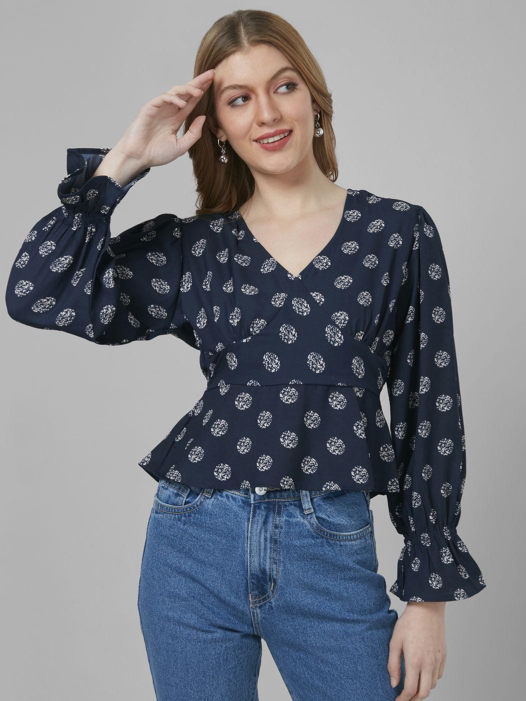 style quotient print cinched waist top