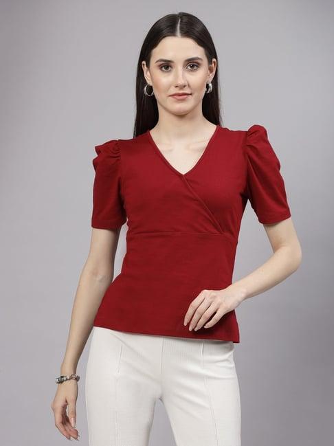style quotient red cotton regular fit top