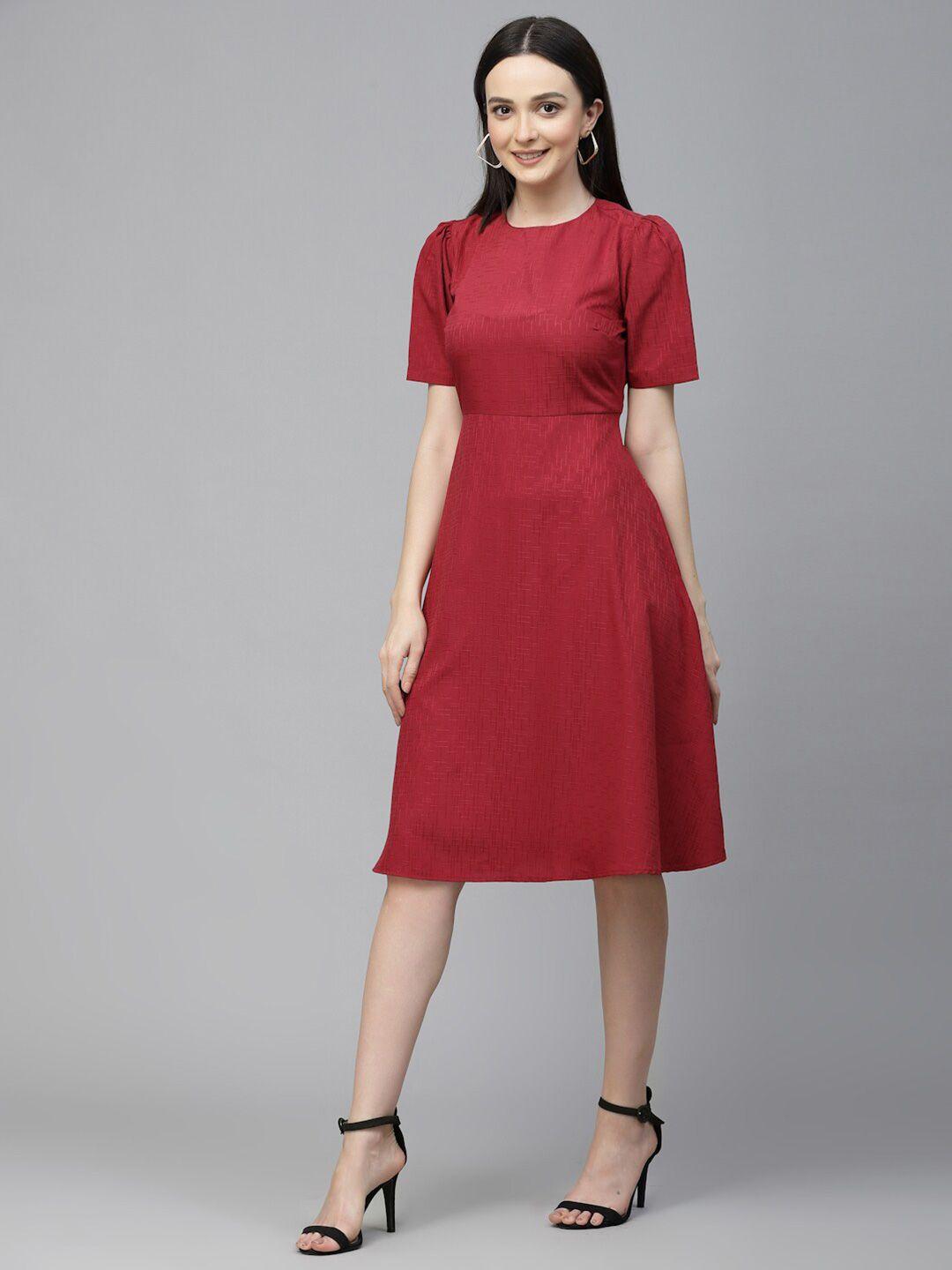 style quotient round neck textured a-line dress