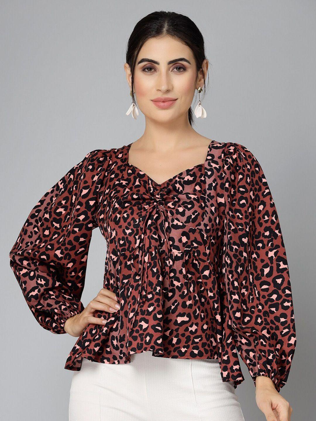 style quotient rust floral print puff sleeve top
