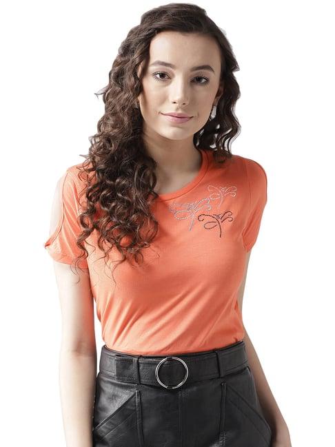 style quotient salmon pink cotton embroidered top