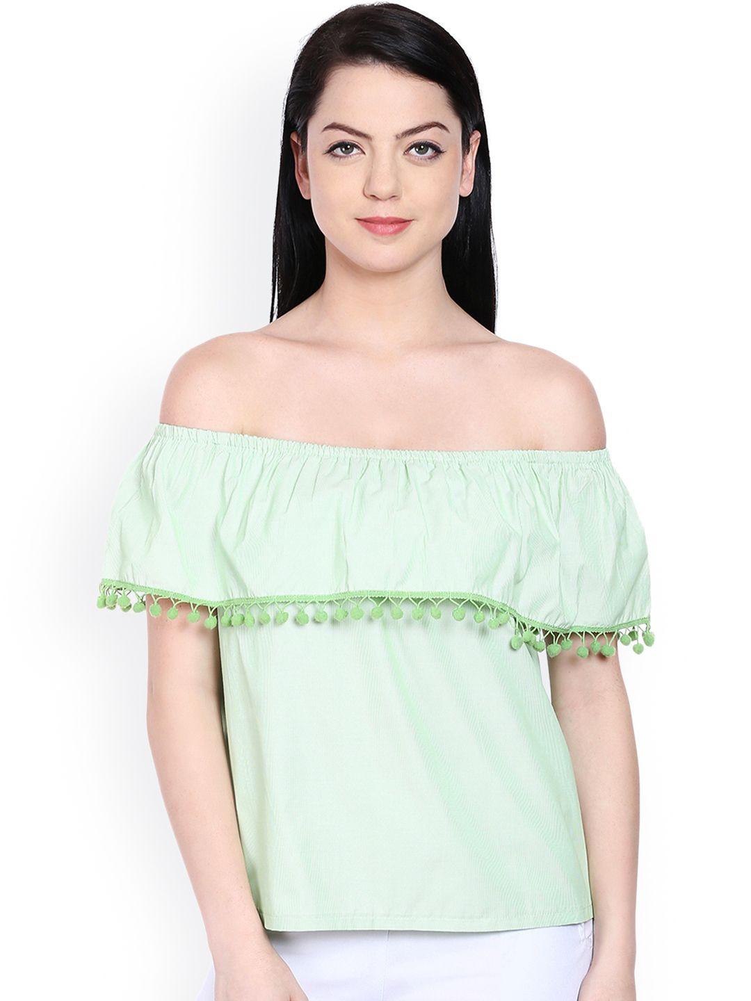 style quotient sea green striped bardot pure cotton top