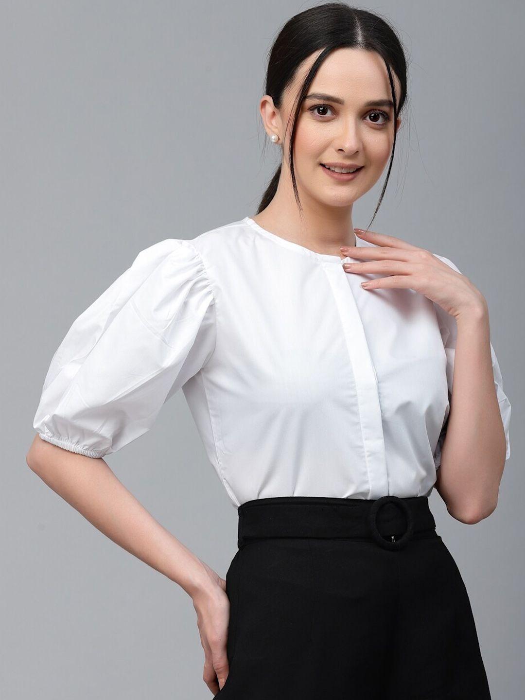 style quotient smart opaque collarless puff sleeves cotton formal shirt