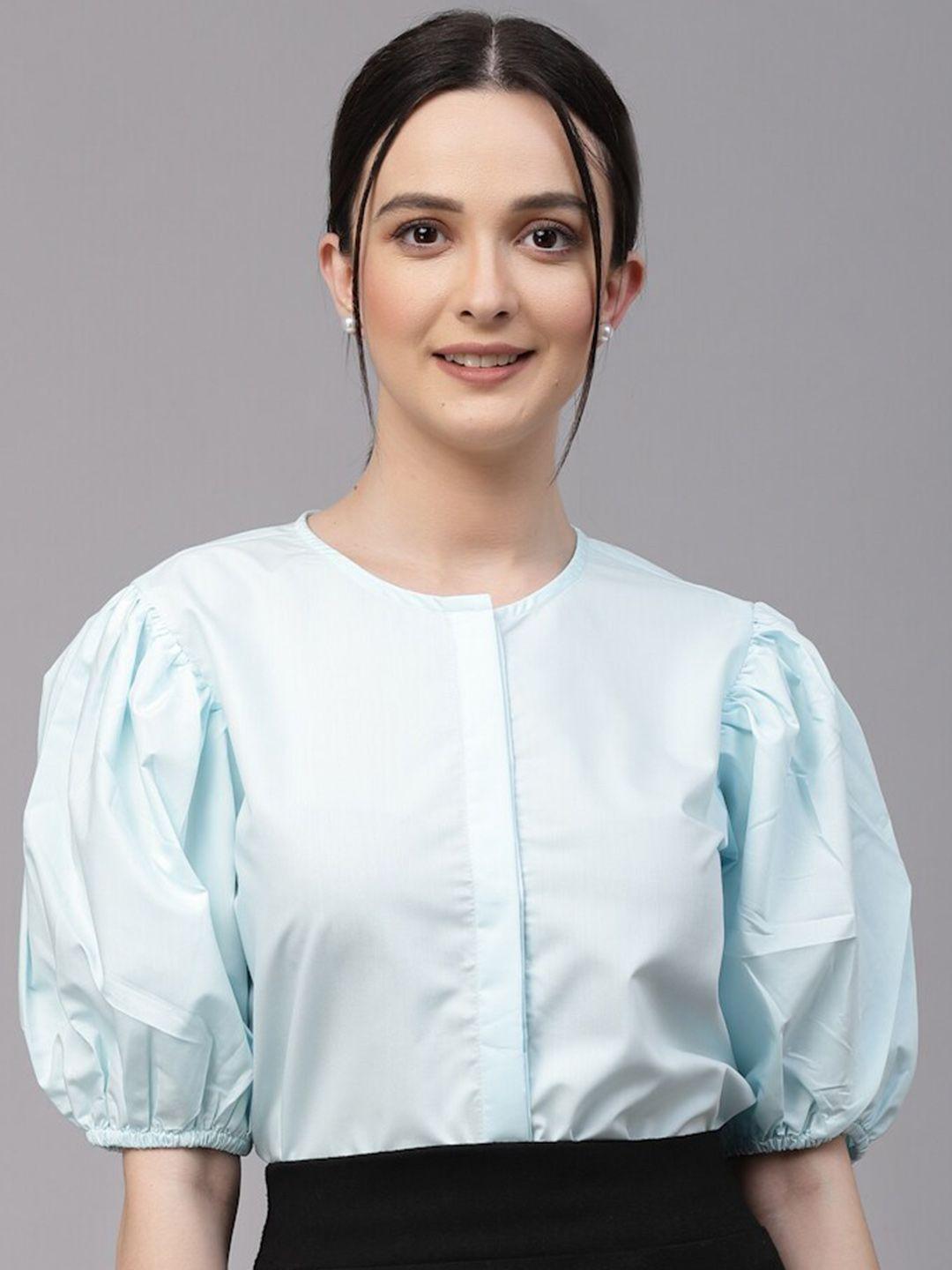 style quotient smart opaque collarless puff sleeves cotton formal shirt