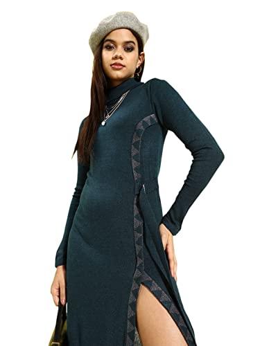 style quotient teal blue acrylic sweater midi dress (aw21sqcairo_tl-s)