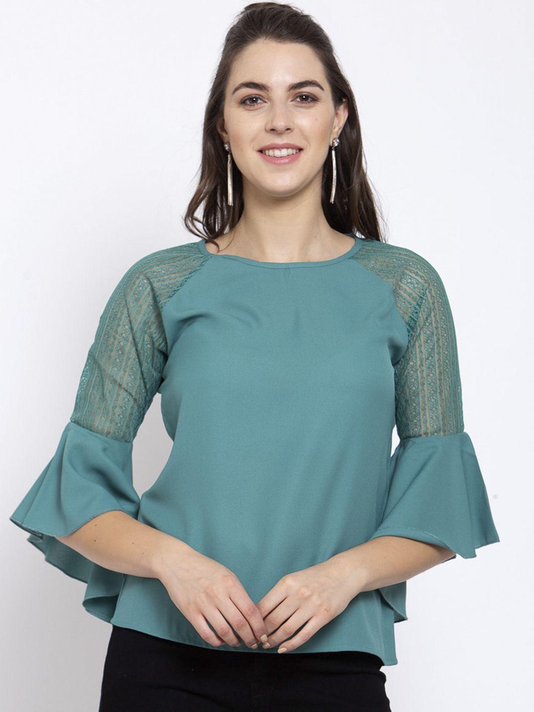 style quotient teal blue crepe regular top