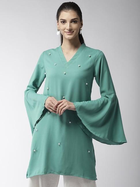 style quotient teal embellished kurta