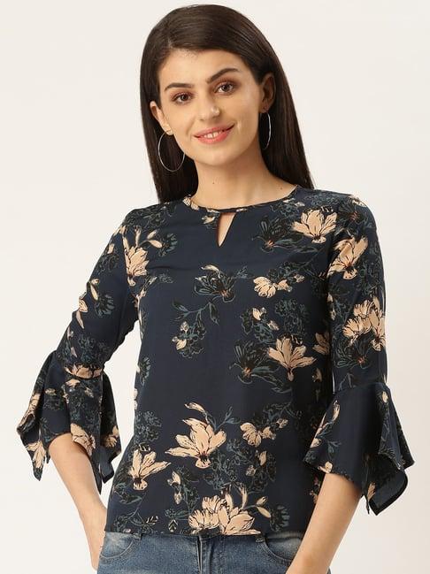 style quotient teal floral print top