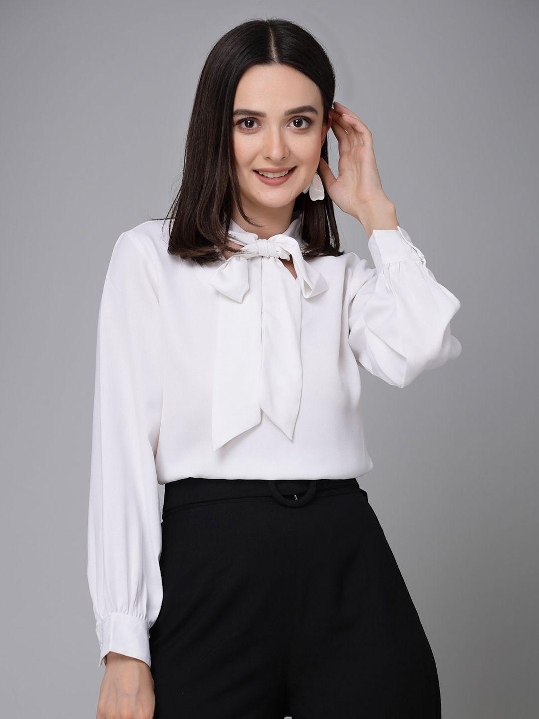 style quotient tie-up neck cuffed sleeves top