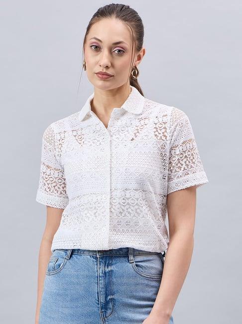 style quotient white cotton self design shirt