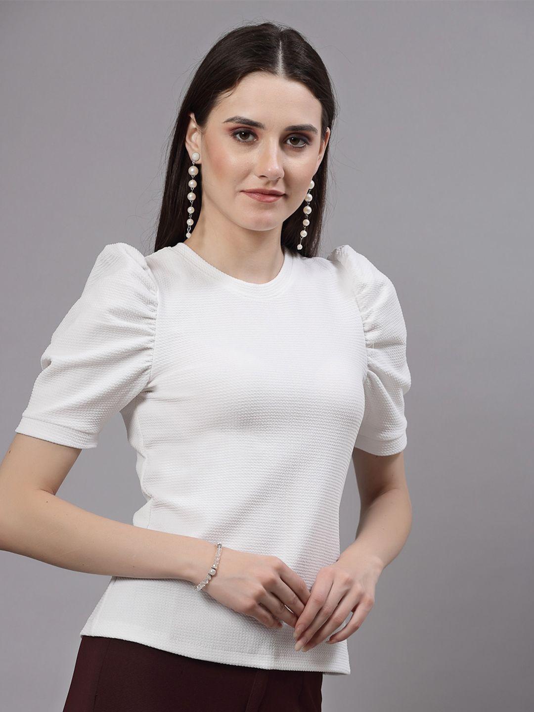 style quotient white puff sleeve regular top