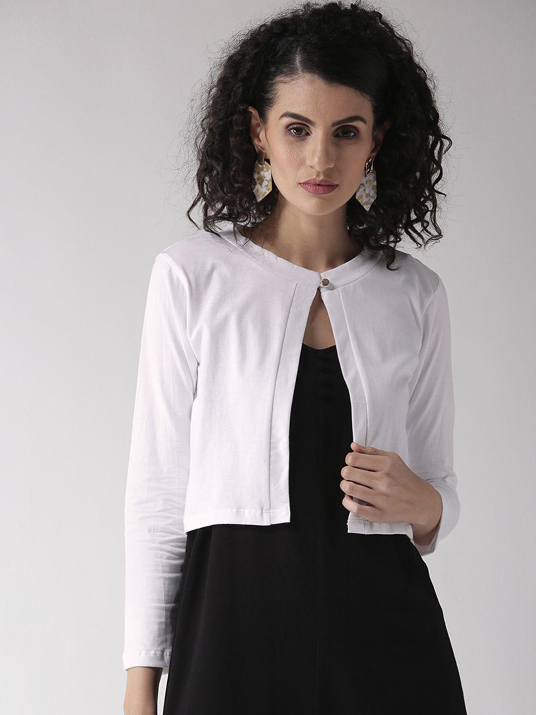 style quotient white solid crop button shrug