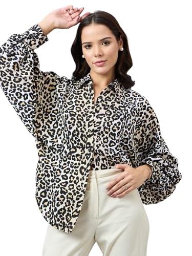 style quotient women animal print oversize shirt with full sleeves