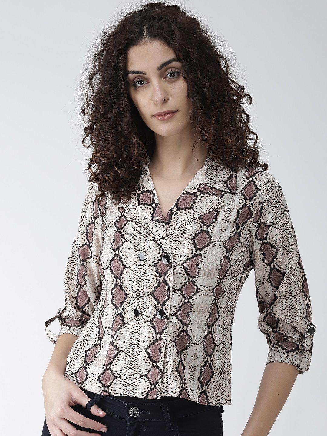 style quotient women beige & brown snakeskin-print shirt