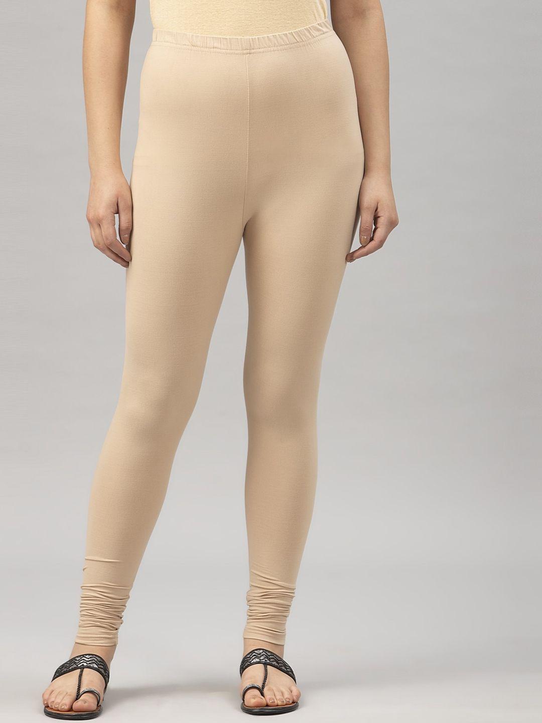 style quotient women beige solid ankle-length leggings