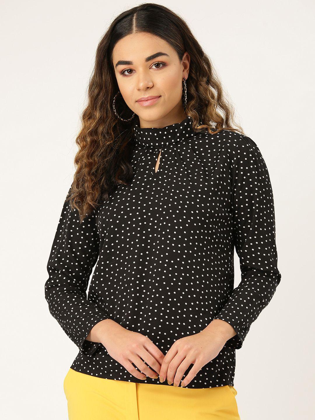 style quotient women black & white polka dot print top