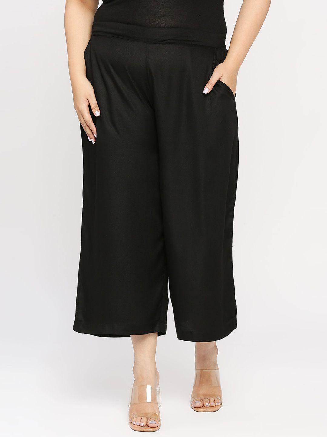 style quotient women black plus size relaxed loose fit culottes trousers