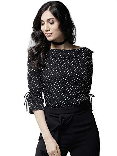 style quotient women black polka dot print top (black and white, xx-large)