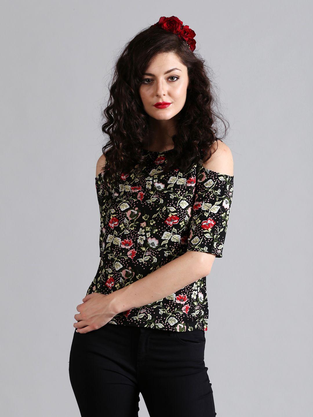 style quotient women black printed top