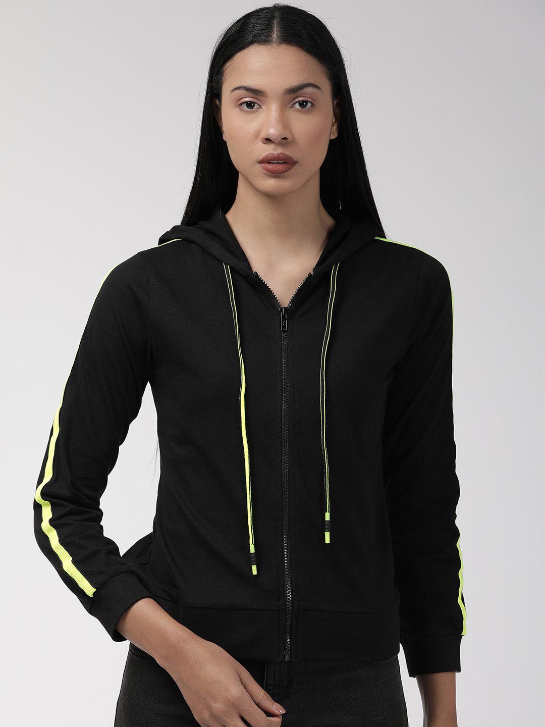 style quotient women black solid hooded sweatshirt