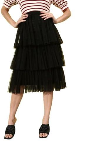 style quotient women black tulle net layered solid a-line skirt