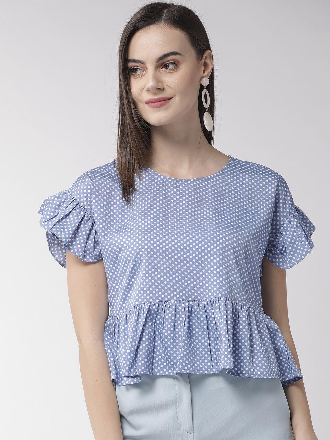 style quotient women blue & white printed a-line top