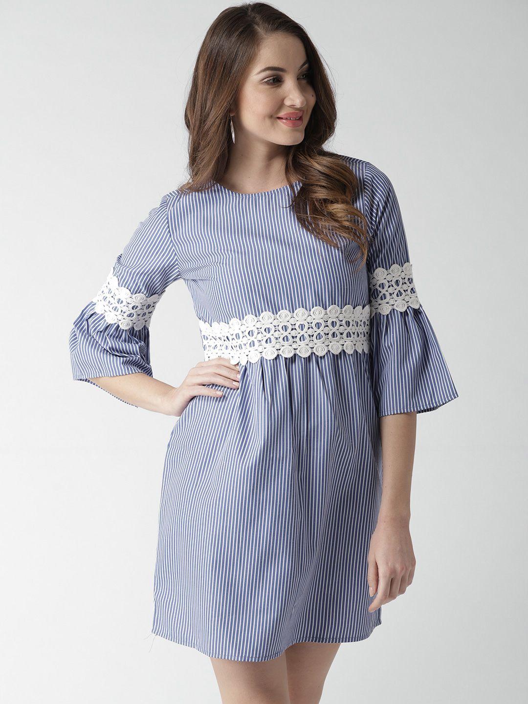 style quotient women blue & white striped empire dress