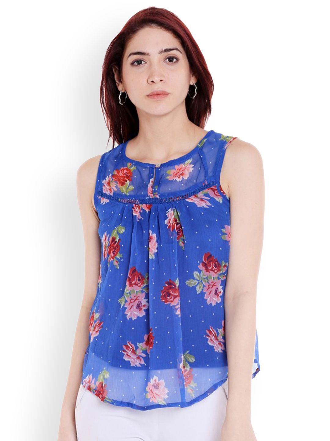 style quotient women blue floral print top