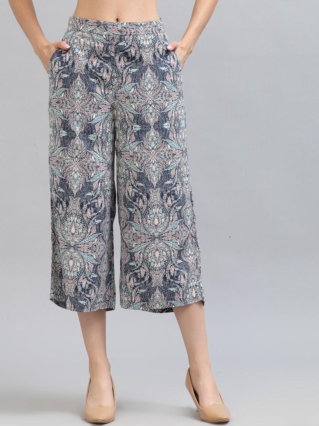 style quotient women blue floral printed culottes trousers