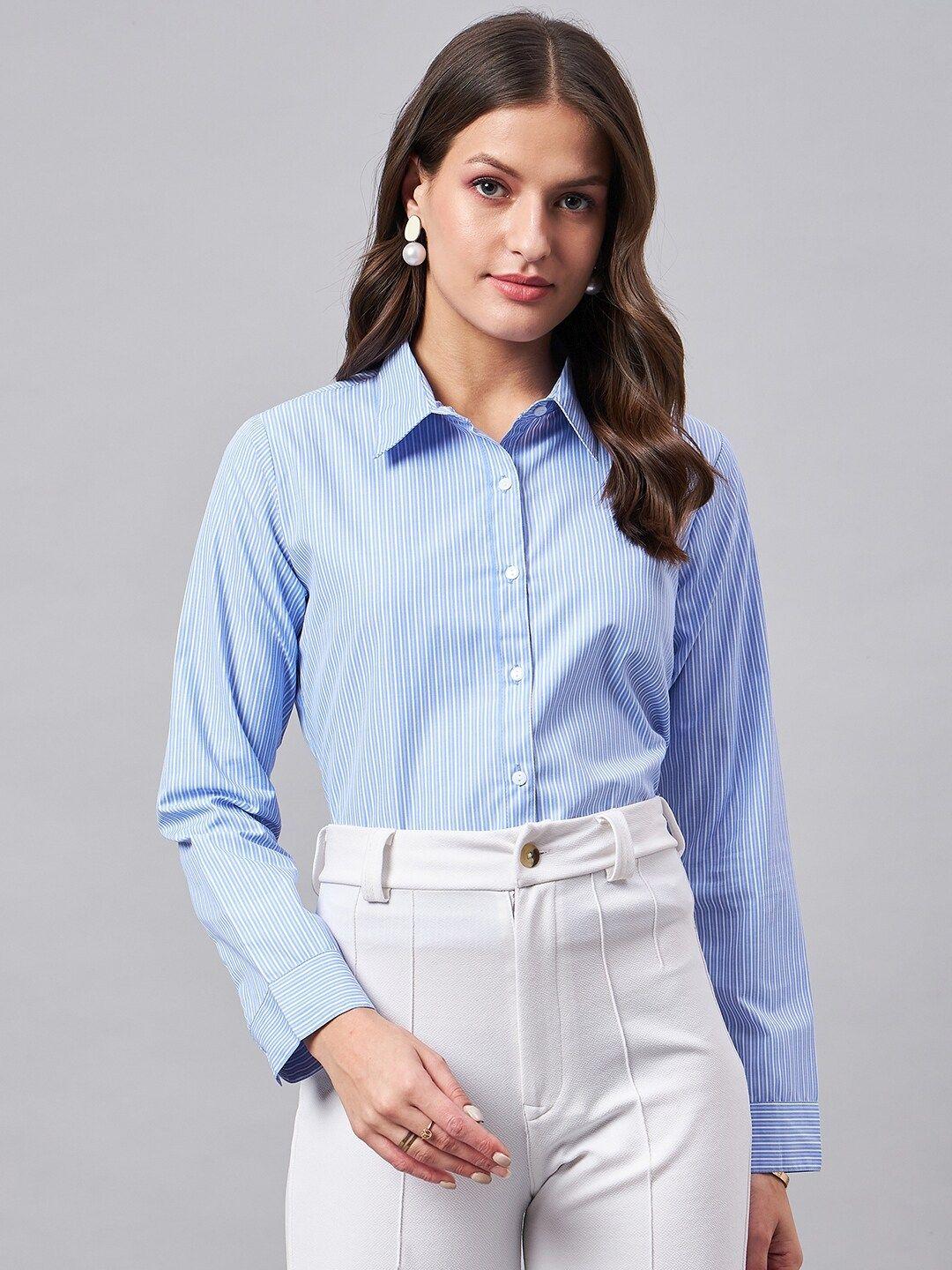 style quotient women blue smart opaque formal shirt