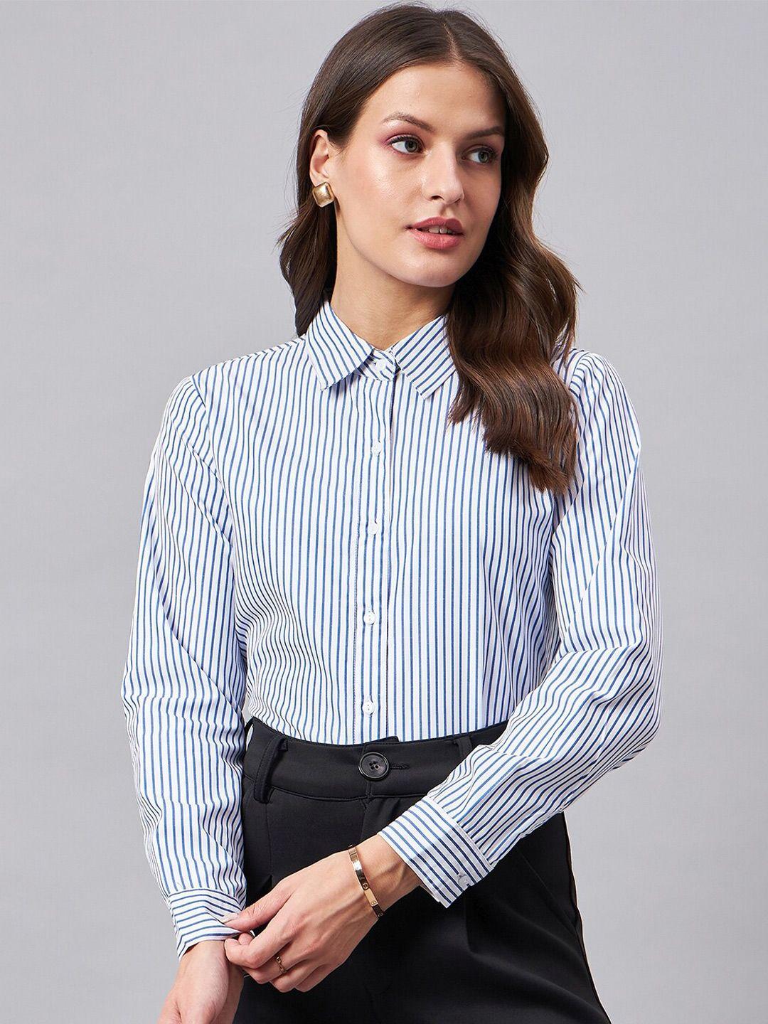 style quotient women blue smart opaque striped formal shirt