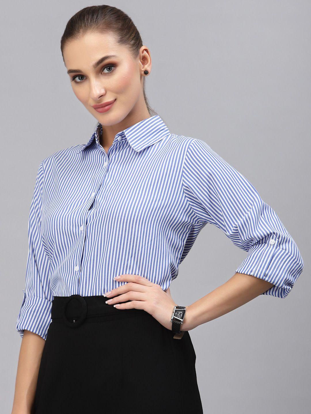 style quotient women blue smart striped casual shirt