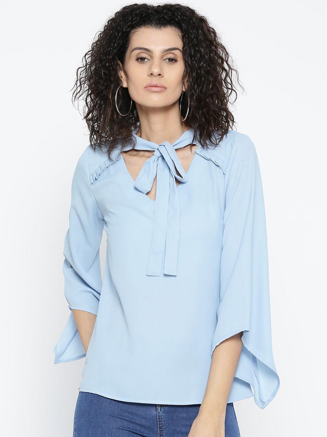 style quotient women blue solid top