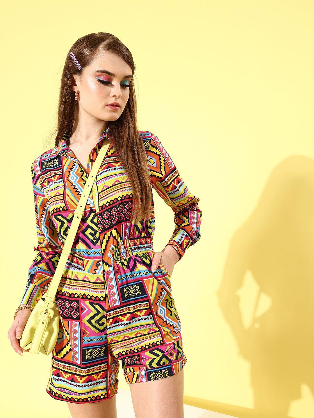 style quotient women bright yellow printed playsuit
