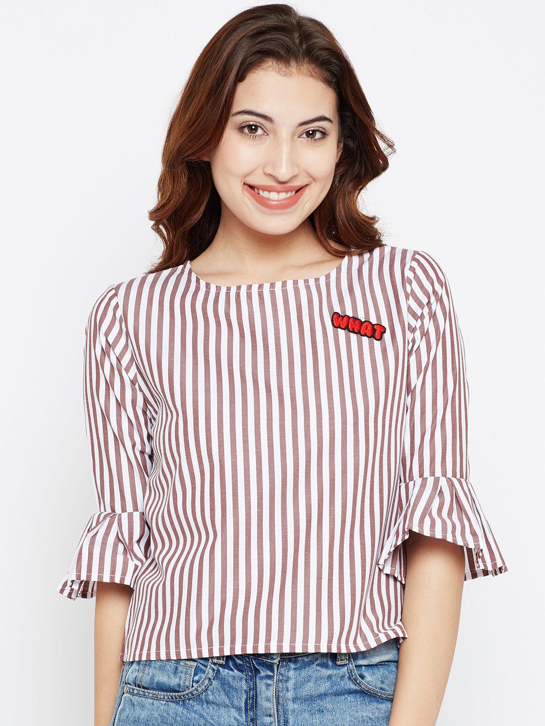 style quotient women brown & white striped top