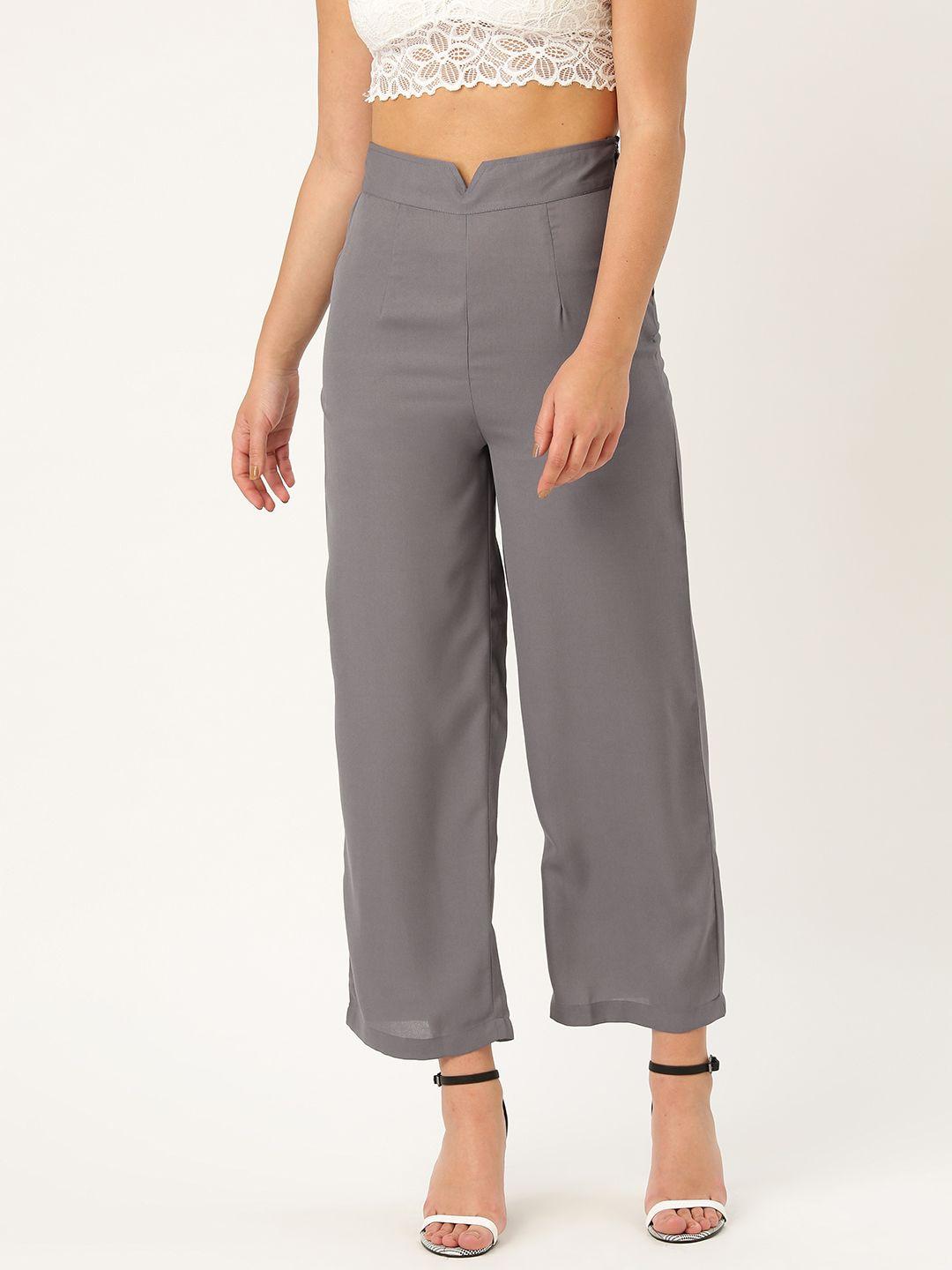 style quotient women charcoal grey smart regular fit easy wash solid parallel trousers