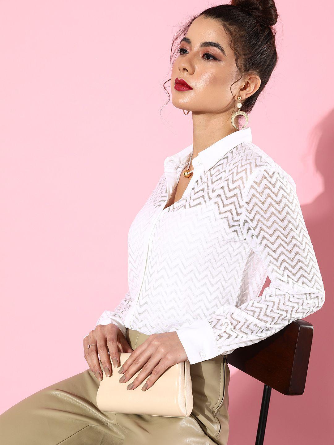 style quotient women classic white geometric chevron shirt