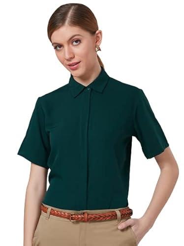 style quotient women dark green solid polyester regular formal shirt