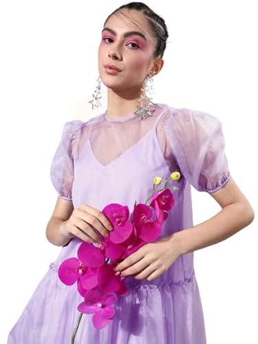 style quotient women elegant lavender solid sheer dress