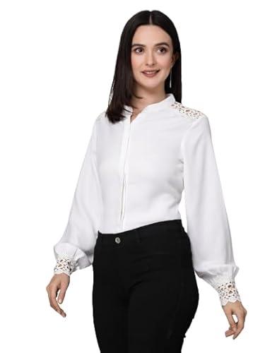 style quotient women embellished white regular smart casual shirt