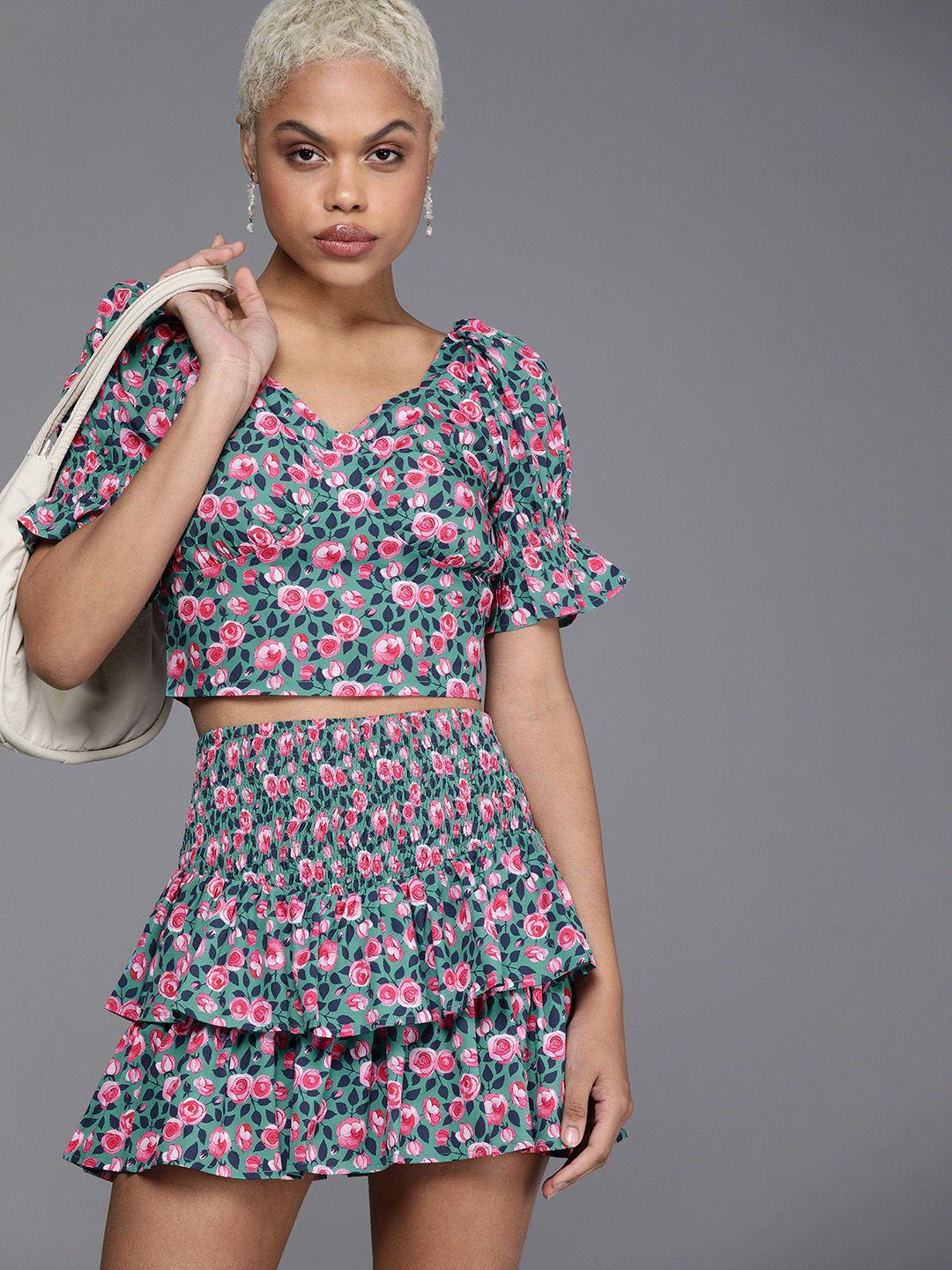 style quotient women floral printed smocked co-ord set