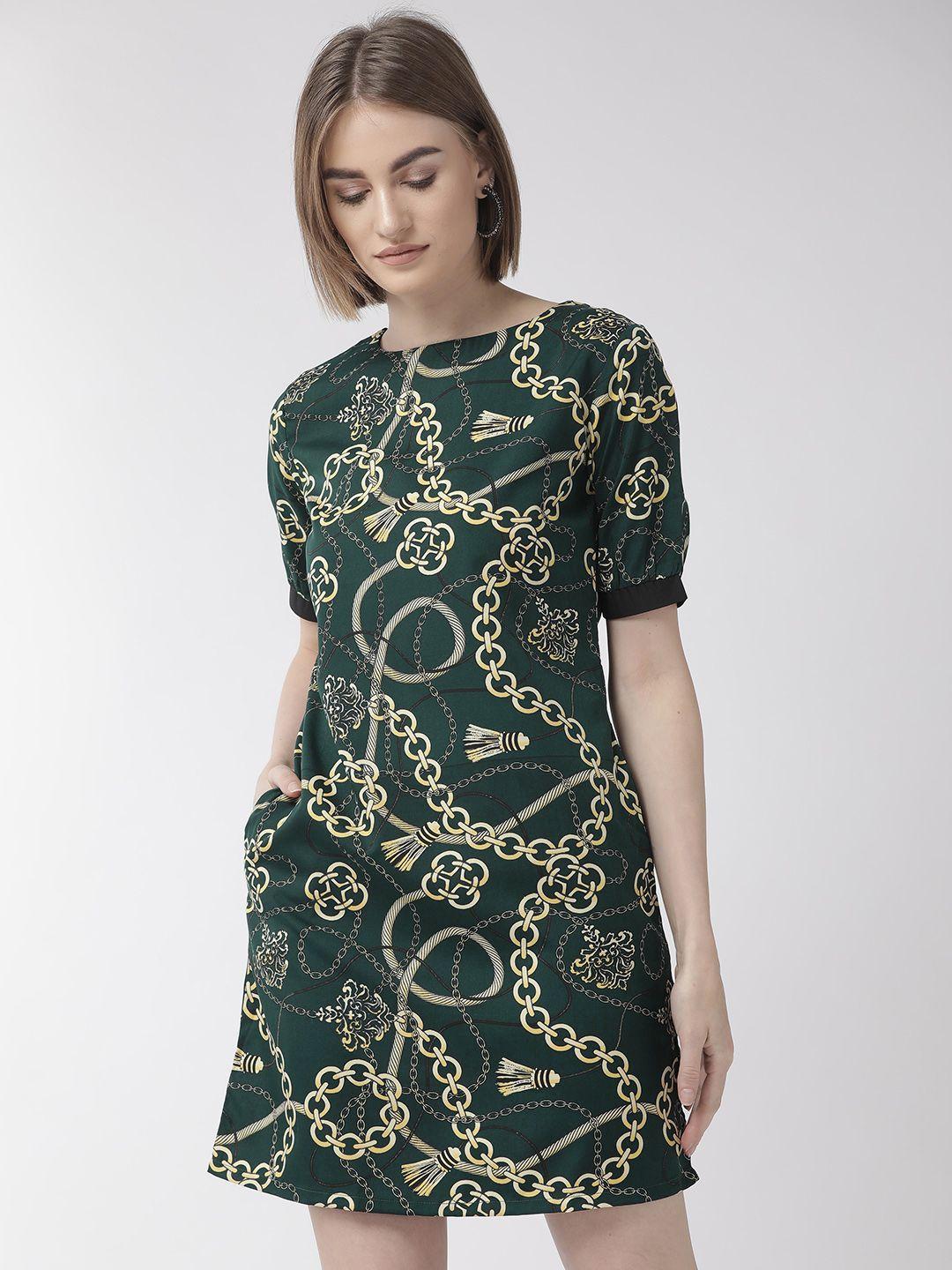 style quotient women green & cream-coloured printed sheath dress