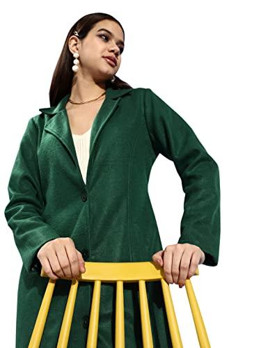 style quotient women green solid trench coat (aw21sqautumn_dgrn-s)