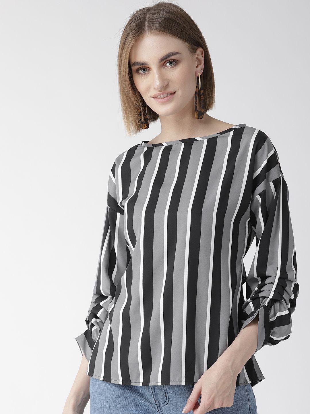 style quotient women grey & black striped top