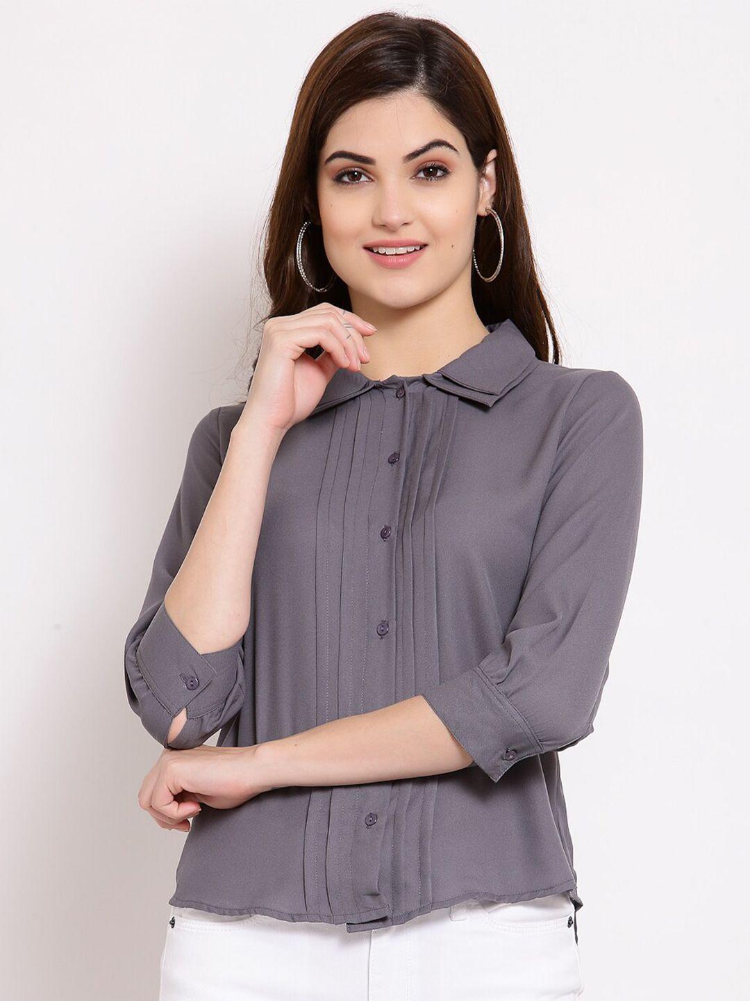 style quotient women grey classic opaque formal shirt