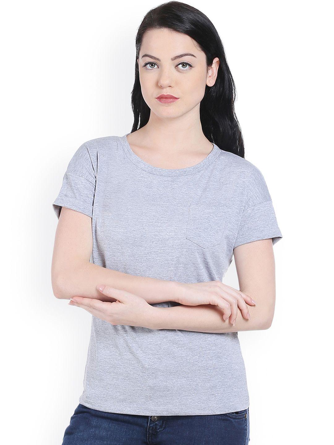 style quotient women grey melange round neck t-shirt