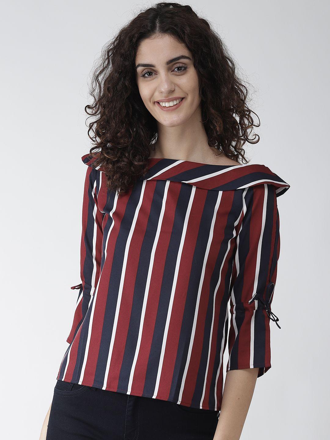 style quotient women maroon & navy blue striped top