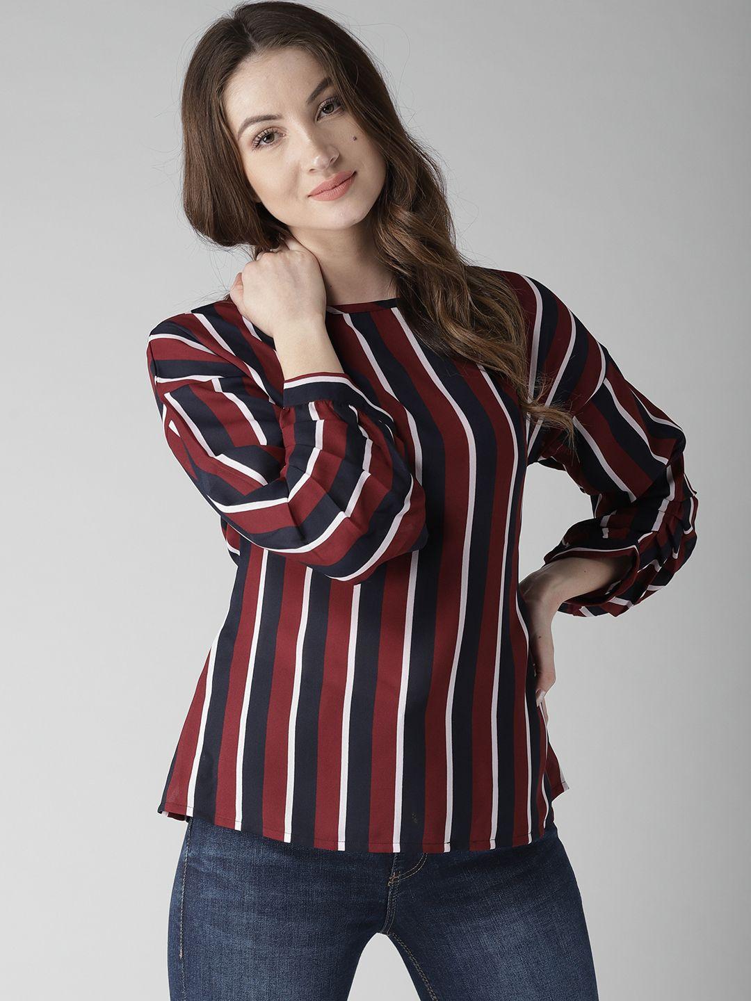 style quotient women maroon & navy striped top