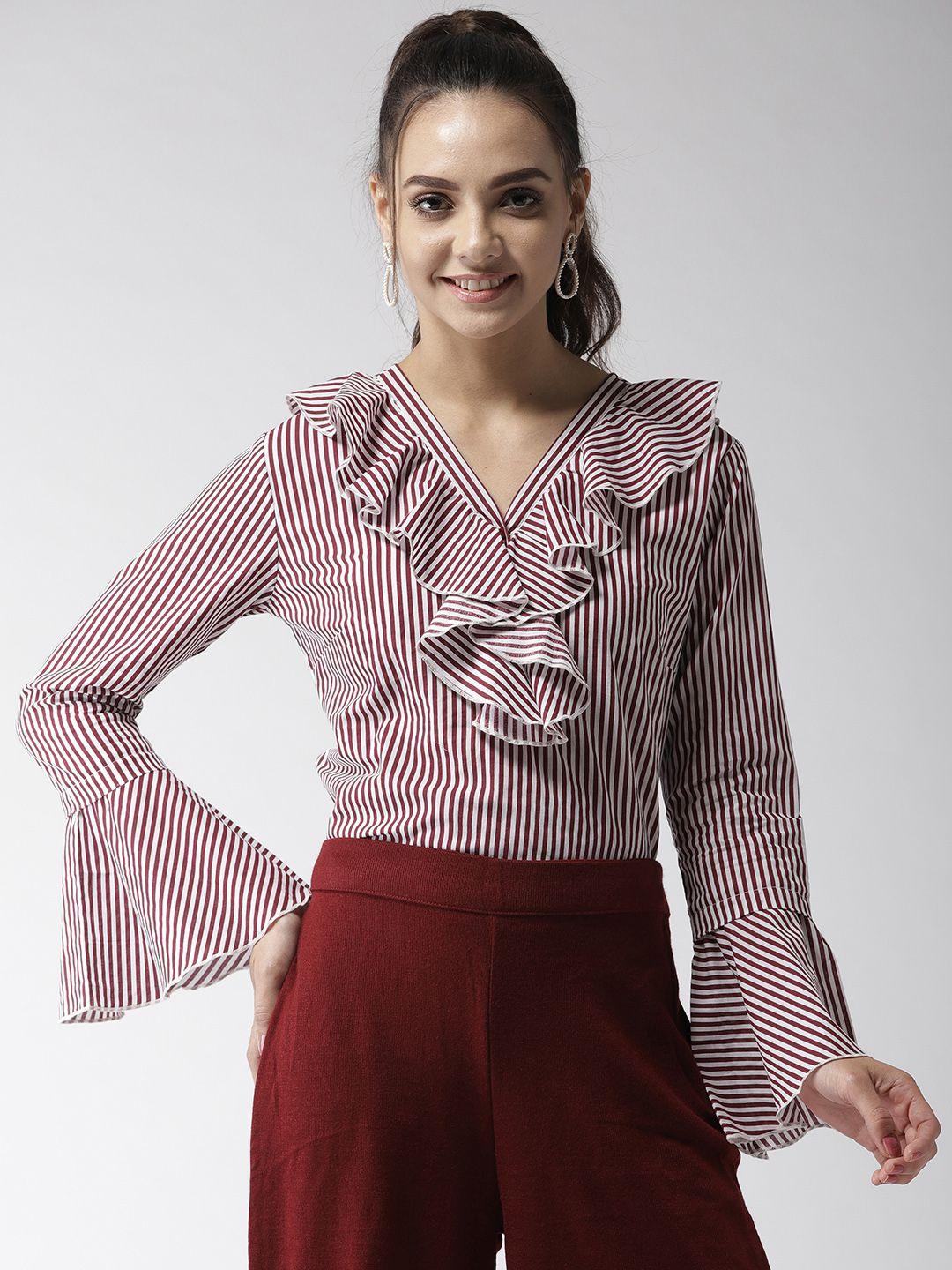 style quotient women maroon & white striped pure cotton top