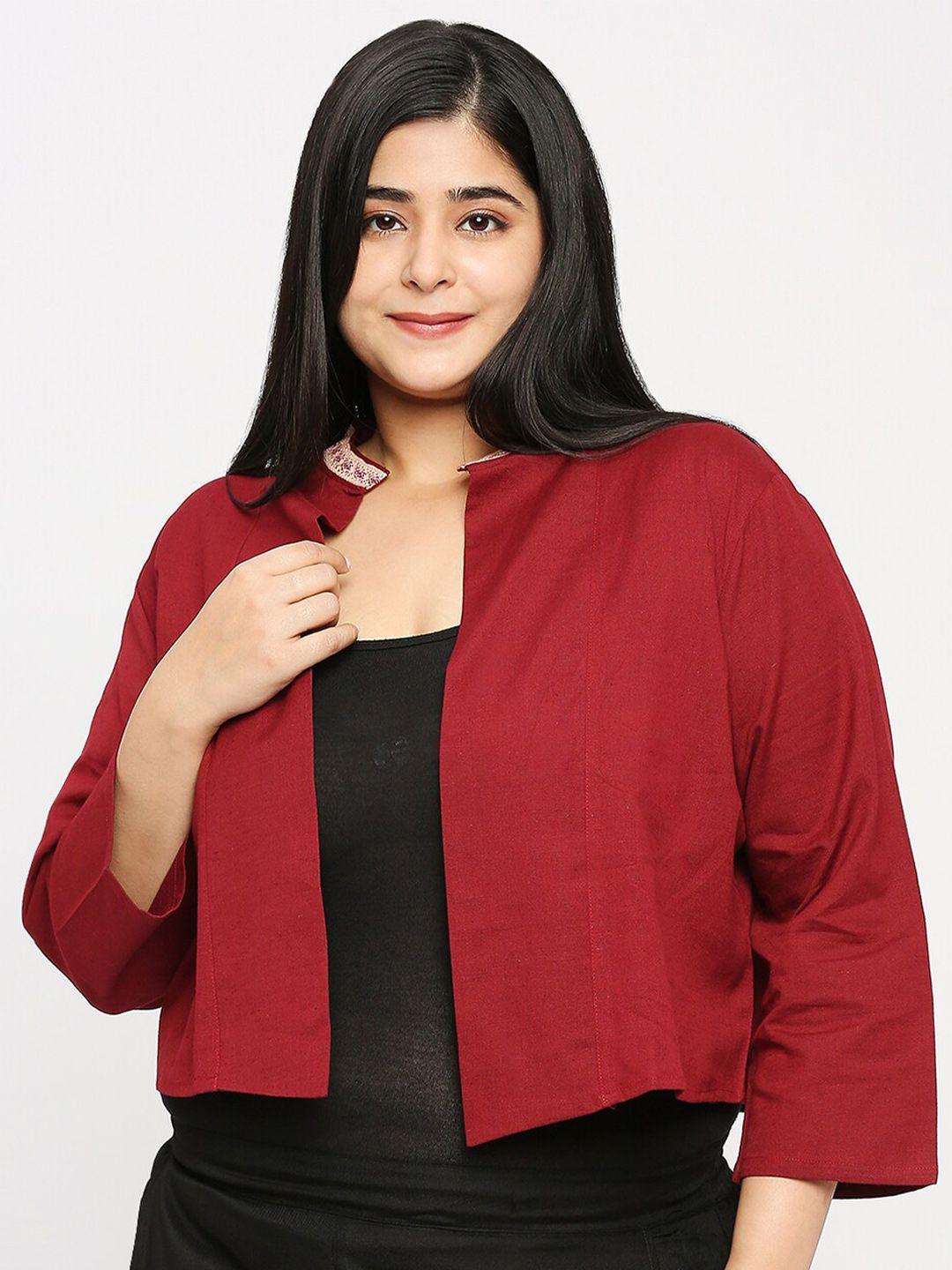 style quotient women maroon cotton open front shrug